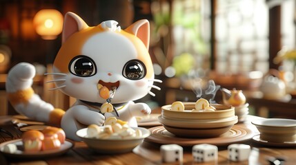 Adorable Plush Mahjong Emoji Enjoying Hot Pot - Cute Q Version Illustration