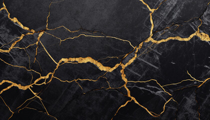 Cracked marble pattern in black and gold color