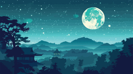Tsukimi fifteen nights full moon background Flat vector