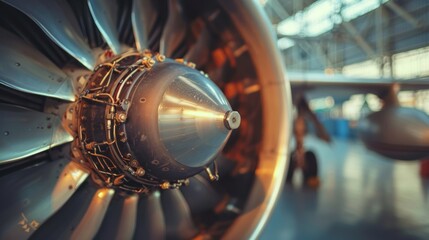 Close-up of an airplane turbine engine at an aerospace museum