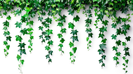 Green leaves hanging vines ivy bush climbing epiphytic plant on white background