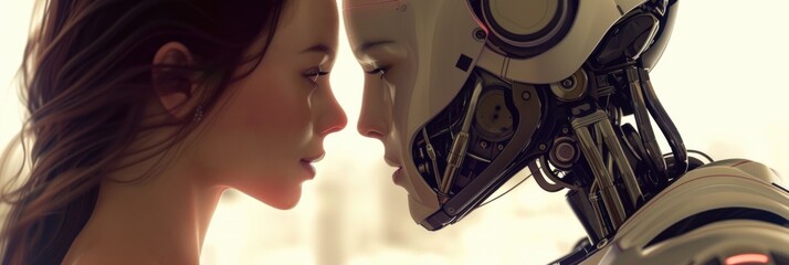 A person engaging with a robot in a close-up shot. - obrazy, fototapety, plakaty