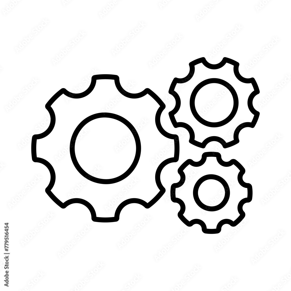 Poster cogwheel group line icon. three cogs mechanism factory vector illustration. industrial machine and e
