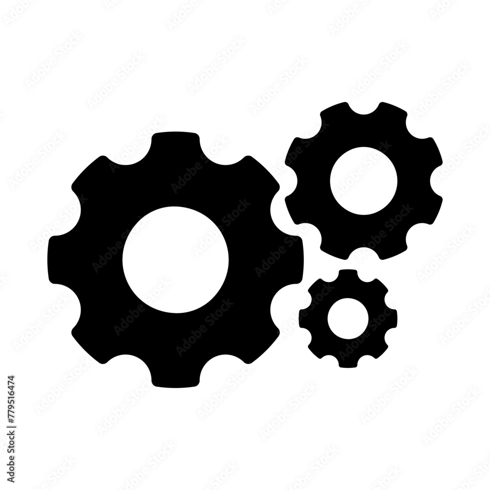 Poster cogwheel group filled black icon. three cogs mechanism factory vector illustration. industrial machi