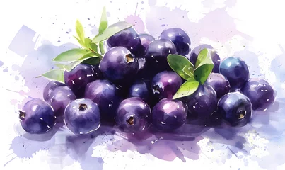 Tuinposter Fresh Organic blue Berry Background, Horizontal Watercolor Illustration, Generative AI © simba kim