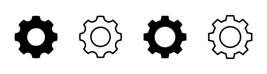 Gear vector icon. Cogwheel mechanism and cog signs. Simple settings button for web and apps illustration isolated in flat black line, outline, stroke and filled design.