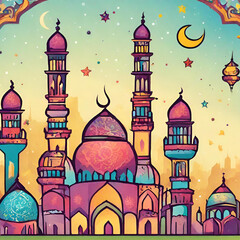 Mosque colourful vector illustration