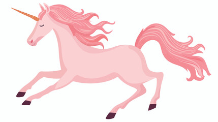 Vector flat cartoon hand drawn pink unicorn isolated