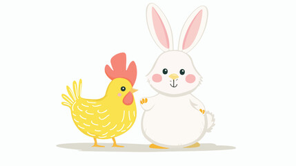Obraz na płótnie Canvas Vector illustration Easter bunny with chicken in flat