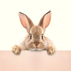 Obraz premium A charming easter bunny peeks over a banner, providing a delightful and engaging image for spring or easter-themed projects.