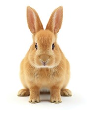 A small brown rabbit sitting on a white background. Generative AI.