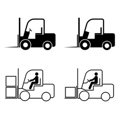Set of Forklift transport icon, industry vehicle machine symbol, fork truck warehouse vector illustration
