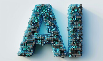 A 3d letter made of blue and green numbers. Generative AI.