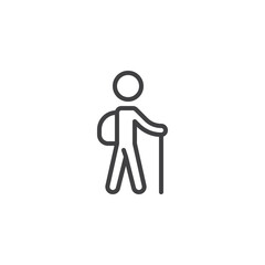 Hiker with backpack line icon