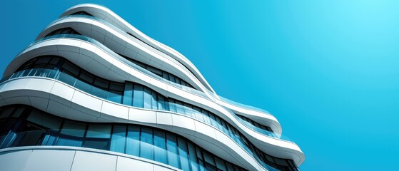 A building with a curved design against the blue sky. Generative AI. - Powered by Adobe