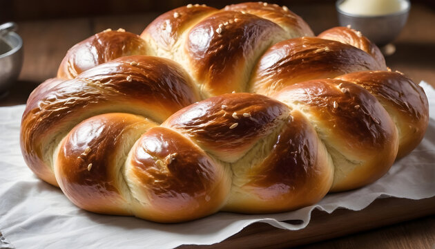 Festive Jewish challah bread made with yeast and eggs 2