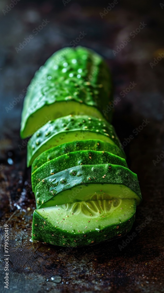 Aufkleber a close up of a cucumber sliced in half on the table. generative ai.