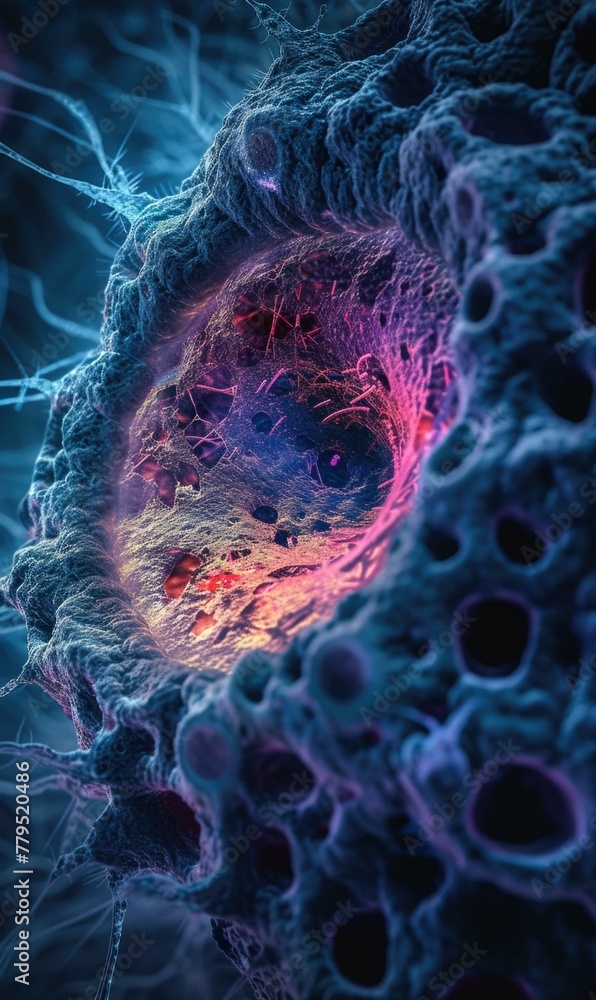 Poster a close up of a cell with its nucleus. generative ai.