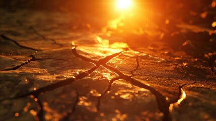 Sizzling sun over cracked earth, sunshine, render, realism, earth, heat, warmth, simulation, texture, drought, climate, heatwave, weather, model, effect, sunlight, design, extreme, dryness, global, te