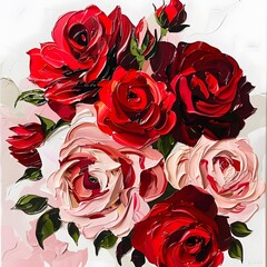 Modern-style gift box with red and pink roses, presented in a contemporary art style.