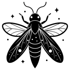 Tuinposter fairfly vector, black bee silhouette vector illustration,icon,svg,fairfly characters,Holiday t shirt,Hand drawn trendy Vector illustration,bee on black background © SK kobita