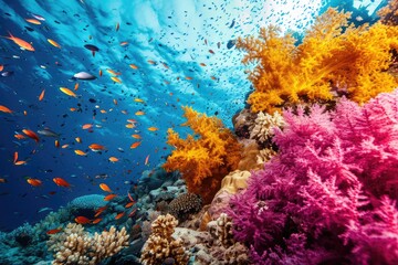 Underwater scenery, Underwater coral reefs teeming with colorful sea life, Ai generated