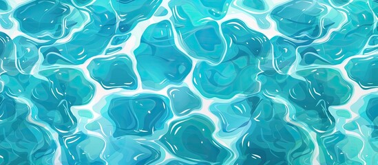 A close up shot of azure water with gentle waves and bubbles creating an electric blue pattern on the fluid surface, resembling an organism in the aqua depths of the beach