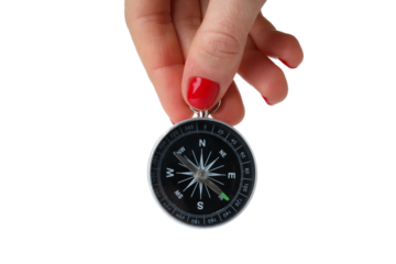 PNG, compass in hand, isolated on white background.