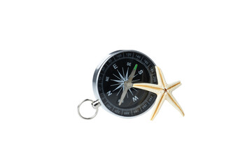 PNG, compass with starfish, isolated on white background.