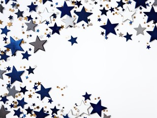 indigo stars frame border with blank space in the middle on white background festive concept celebrations backdrop with copy space for text photo or presentation