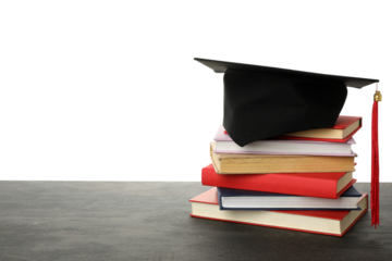 PNG, graduate hat with books, isolated on white background.