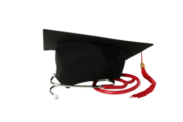 PNG, graduate hat with stethoscope, isolated on white background.