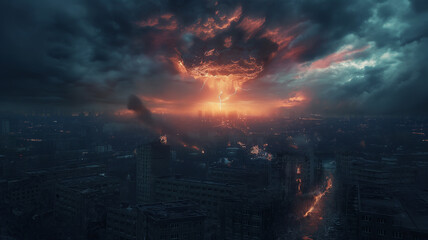 A city is destroyed by a nuclear bomb - obrazy, fototapety, plakaty