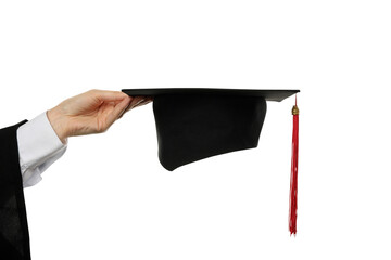 PNG, graduation cap in hands, isolated on white background.