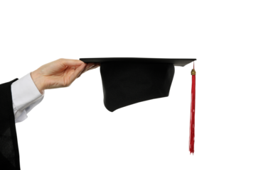 PNG, graduation cap in hands, isolated on white background.