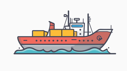 Web line icon Cargo Ship Flat vector isolated on white - obrazy, fototapety, plakaty