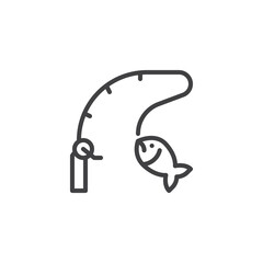 Fishing rod with fish line icon