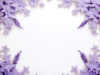 lavender stars frame border with blank space in the middle on white background festive concept celebrations backdrop with copy space for text photo or presentation 