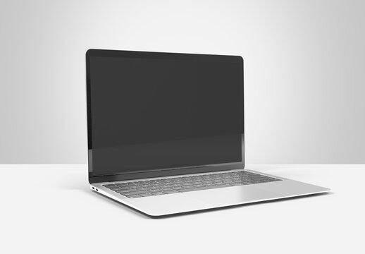 PARIS - France - March 15, 2023: Newly released Apple Macbook Air, Silver color. Side view. 3d rendering laptop mockup on white background