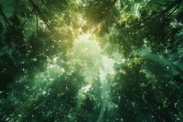Fototapeta na wymiar Fisheye lens effect of a forest with light rays