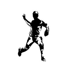 Baseball player throwing ball, isolated vector silhouette, front view