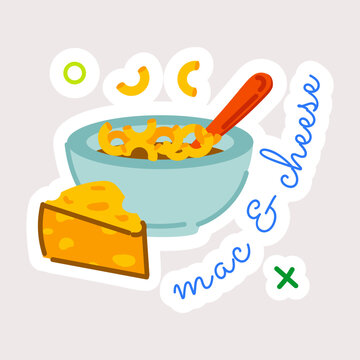 Trendy flat style sticker of mac cheese 