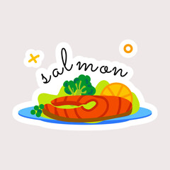 Grab this flat sticker of salmon grill 