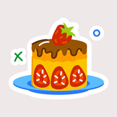 Download flat sticker of strawberry cake 