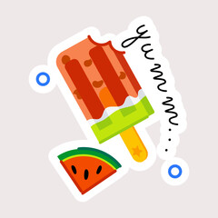 Premium flat sticker of watermelon popsicle 