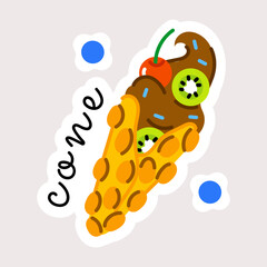 Here’s a flat sticker of waffle cone 