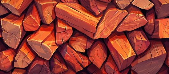 A stack of wood logs resembling a plant sculpture, showcasing a beautiful pattern of tints and shades. These logs can be used as ingredients for cooking, adding flavor to dishes - obrazy, fototapety, plakaty