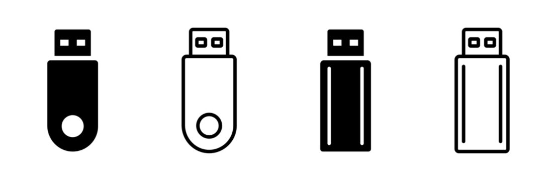 USB flash drive vector icon set. Memory card storage symbol. Portable USB illustration sign.