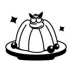A sticker of jelly pudding in glyph style 