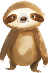 Obraz premium Watercolor illustration of sloth cartoon character In the style of childish and whimsy isolated.